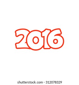 Happy New Year 2016 colorful symbol for calendar design, typography vector illustration. White Paper with red outline or contour