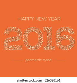 Happy New Year 2016 colorful greeting card made. Vector illustration for holiday design. Party poster, greeting card, banner or invitation. Number formed by lines and circles