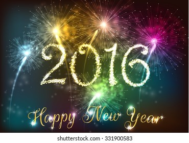 Happy new year 2016 with colorful fireworks. vector