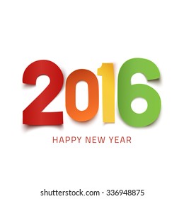 Happy New Year 2016. Colorful paper design. Vector illustration.