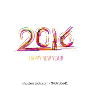 Happy New Year 2016 Colorful Greeting Card. Vintage Party Poster, Greeting Card, Banner Or Invitation. Vector Illustration For Holiday Design.