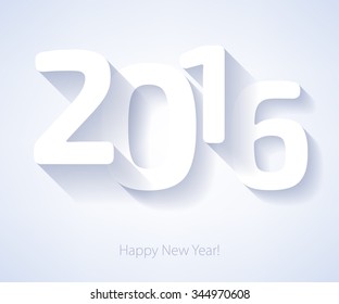Happy New Year 2016 colorful symbol. Calendar design typography vector illustration. Paper white design with shadows.