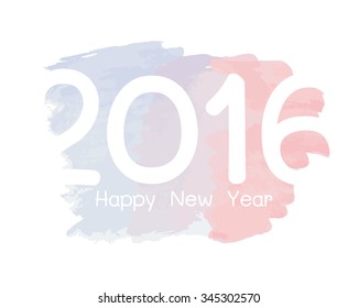 Happy new year 2016. Colorful watercolor paint design.