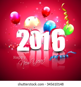 Happy New Year 2016 - colorful greeting card with 3D numbers and balloons
