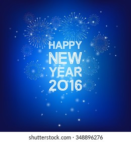 happy new year 2016 with colorful fireworks on dark blue background (vector)
