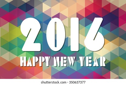 Happy new year 2016 colorful triangular origami abstract text Design