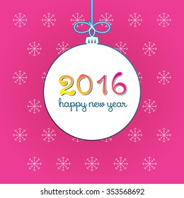 Happy New Year 2016. Colorful paper type on background. Greeting card template. Vector illustration.