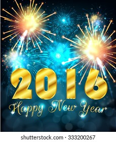 Happy new year 2016 with colourful firework. vector