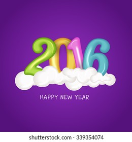 Happy New Year 2016 colourful shiny typography greeting card.