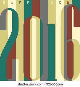 Happy New Year 2016 concept. Vintage ornamental geometric inscription. calendar, invitation, post cards, congratulation, business. vector eps10. Rainbow: brown green grey. Striped backdrop 80s