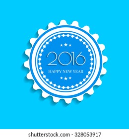 Happy new year 2016 create a retro logotype lens flare pattern on winter blue background. Vector illustration EPS 10
