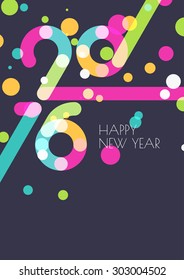 Happy New Year 2016 creative greeting card. Abstract colorful confetti on black background with place for text. Holiday design, concept for banner, poster, flyer design.