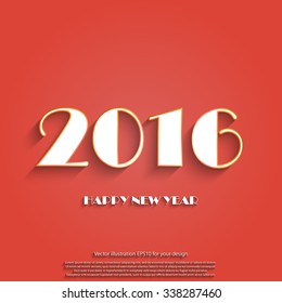 Happy new year 2016 creative greeting card logos design in red and white color. Flat design in long shadow. Vector EPS10