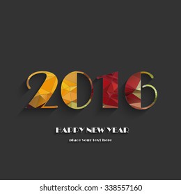 Happy new year 2016 creative greeting card or logo design in colors. Flat design in long shadow. Vector EPS10