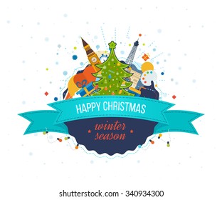Happy new year 2016 creative greeting card design. Merry Christmas greeting card design. Decorated Christmas tree with a star. Travel to Europe for christmas. 