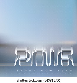 Happy new year 2016. Creative Vector greeting card design template with abstract blurred background.