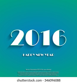 Happy new year 2016 creative greeting card logos design in blue and white color. Flat design in long shadow. Vector EPS10