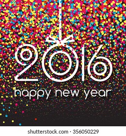 Happy New Year 2016 Creative Colorful Glitter Greeting Card Design with Xmas Ball Concept. Lettering 2016 design