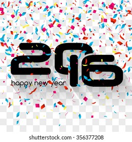 Happy New Year 2016 Creative Colorful Glitter Confetti Greeting Card Design on transparent background. Lettering 2016 design. Holiday background