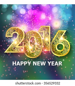 Happy new year 2016 creative greeting card design / Year 2016 vector design element / Happy New Year 2016 colorful greeting card made in style. Party poster, greeting card, banner or invitation. 