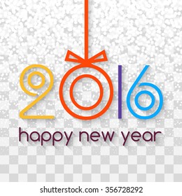 Happy New Year 2016 Creative Colorful Snowing Greeting Card Design with Xmas Ball Concept on transparent background. Lettering 2016 design