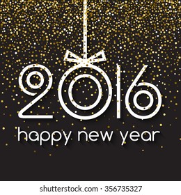 Happy New Year 2016 Creative Gold Light Glitter Greeting Card Design with Xmas Ball Concept. Lettering 2016 design