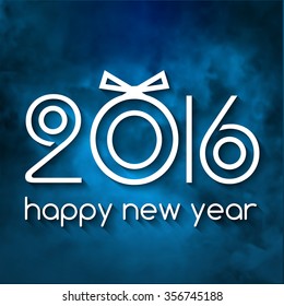 Happy New Year 2016 Creative Greeting Card Design with Xmas Ball Concept on Smoky blue night Background. Lettering 2016 design. Holiday background