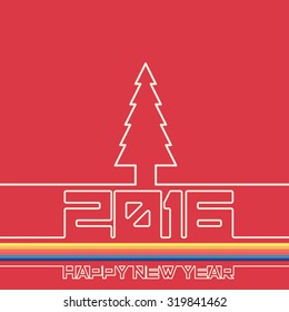 Happy New Year 2016 design. Flat design. Outline.
