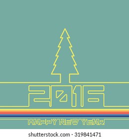 Happy New Year 2016 design. Flat design. Outline.
