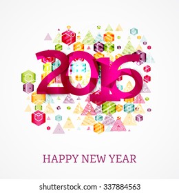  Happy new year 2016 design with geometric elements. Can be used to party poster, greeting card, banner or invitation