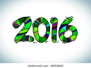 Happy new year 2016 design. Creative hand drawn vector illustration. 2016 number isolated on white background. 