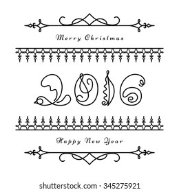 Happy New Year 2016 design, vector set of decorative elements on white