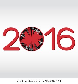 Happy new year 2016 design.Vector illustration.Greeting card for architect.Background for architecture company,dinner invitations, festive posters,restaurant menu cover,book cover,promotional plans