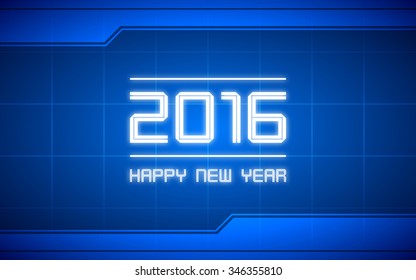 happy new year 2016 and digital lines pattern on dark blue background (vector)