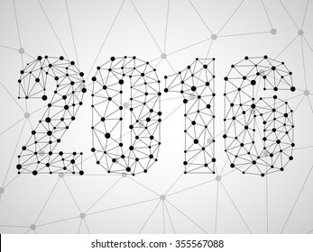 Happy New Year 2016 from dots and lines, network connections. Vector illustration