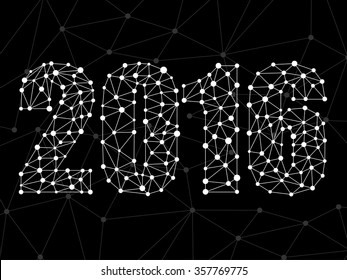 Happy New Year 2016 from dots and lines, network connections. Vector illustration