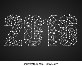 Happy New Year 2016 from dots and lines, network connections. Vector illustration