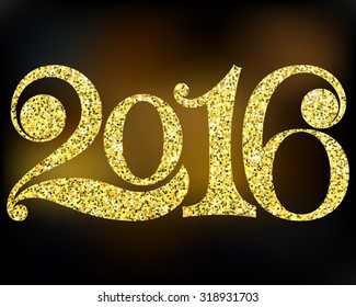 Happy New Year 2016. Elegant vector background illustration with golden glitter texture for the Year 2016.Christmas abstract background. Vector eps10.