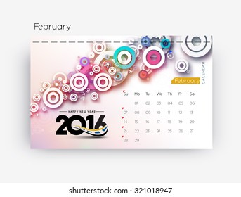 Happy new year 2016 February calendar design.