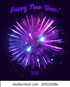 Happy New Year 2016! Festive Fireworks. Vector Illustration.
