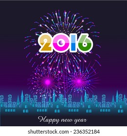 Happy New Year 2016 with fireworks background