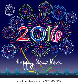 Happy New Year 2016 with fireworks background