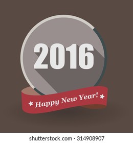 Happy New Year 2016 flat label and stamp. 
2016 Merry Christmas card and background.
Vector illustration.