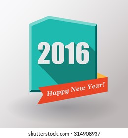 Happy New Year 2016 flat label and stamp. 
2016 Merry Christmas card and background.
Vector illustration.