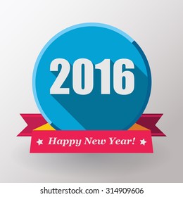 Happy New Year 2016 flat label and stamp. 
2016 Merry Christmas card and background.
Vector illustration.