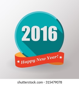 Happy New Year 2016 flat label and stamp. 
2016 Merry Christmas card and background. Vector illustration.
