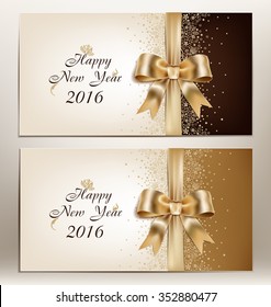 happy new year 2016 , floral greeting card for 2016 with  golden ribbon