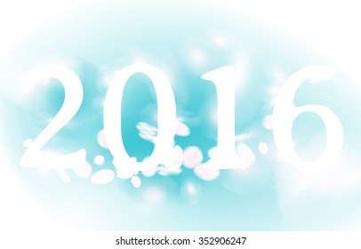 Happy New Year 2016 in Flower Theme on the blue background. Vector illustration