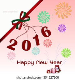 Happy new year 2016 with gift box and abstract fireworks