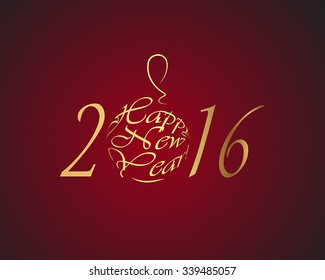 Happy New Year 2016 gold letters on a rad background, vector illustration